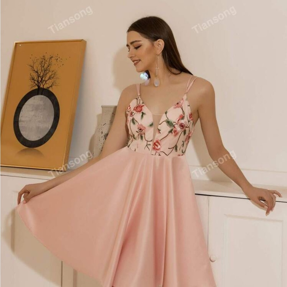 ANGEL FASHIONS Mesh Insert Floral Embroidery Satin Cami Dress